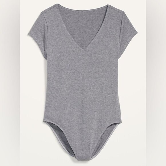 Old Navy NWT XXL Tall Bodysuits One Piece Tops Body Suit Grey Basic Cotton Vneck - Picture 1 of 13